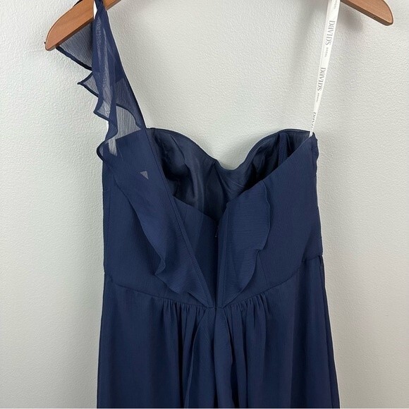 David’s Bridal Navy Long Crinkle Chiffon Bridesmaid Dress NWT Size 6 - Picture 6 of 16